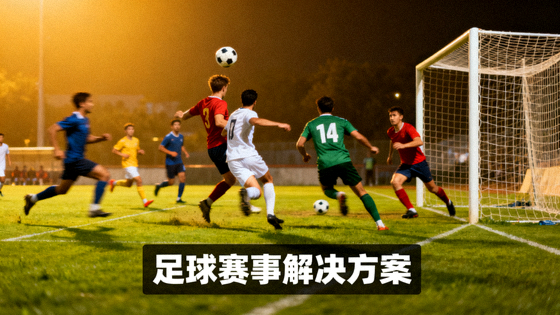 足球比赛中球员拼抢与跑动的现场画面，对应足球赛事解决方案